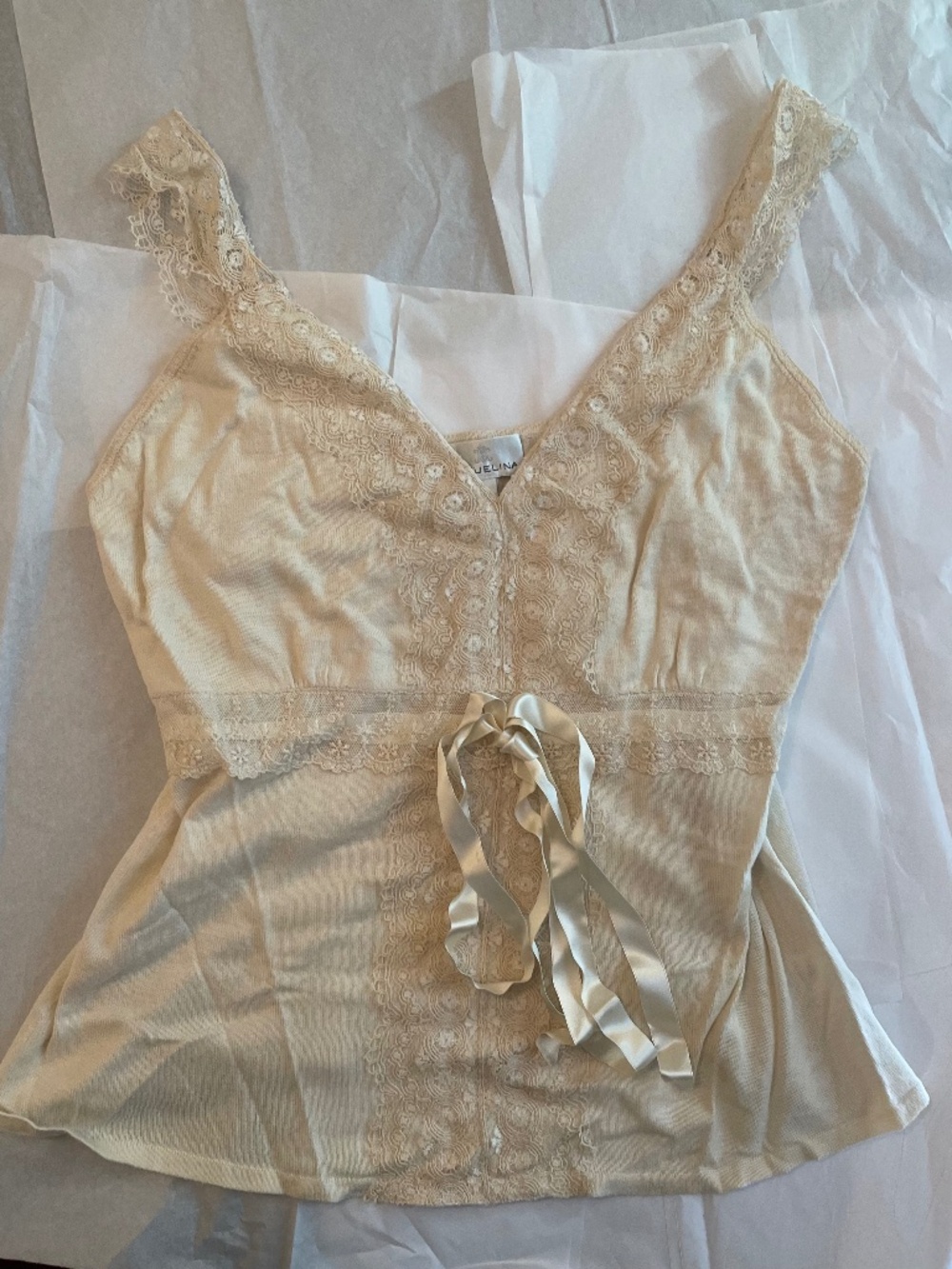 Rare! Miguelina Stephanie Lace Cotton Top Size: Medium Ivory